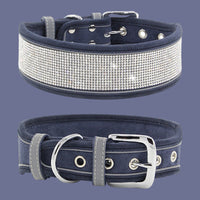 HKM-4343869 Suede Reflective Dog Collar with Comfortable Hand Holding Rope in Multiple Rhinestone Colors