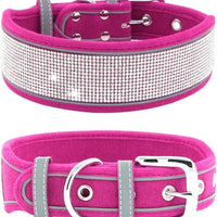 HKM-4343869 Suede Reflective Dog Collar with Comfortable Hand Holding Rope in Multiple Rhinestone Colors