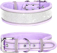 HKM-4343869 Suede Reflective Dog Collar with Comfortable Hand Holding Rope in Multiple Rhinestone Colors