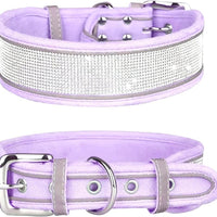 HKM-4343869 Suede Reflective Dog Collar with Comfortable Hand Holding Rope in Multiple Rhinestone Colors