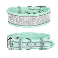 HKM-4343869 Suede Reflective Dog Collar with Comfortable Hand Holding Rope in Multiple Rhinestone Colors