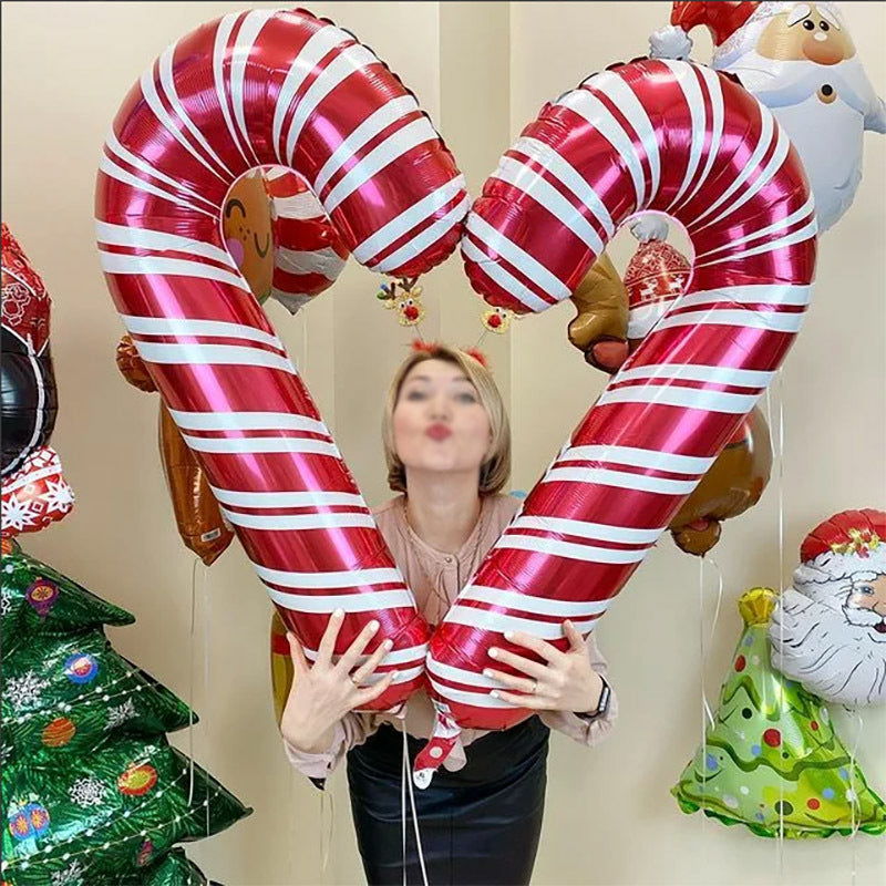 HKM-434451 Christmas Crutch Foil Balloon - 83CM Decorative Inflatable for Holiday Celebrations