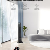 HKM-4345171 Portable Oscillating Tower Fan with Remote, 120° Cooling, 3 Speeds & Modes, 7.5-Hour Timer, Quiet Operation, Black