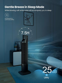 HKM-4345171 Portable Oscillating Tower Fan with Remote, 120° Cooling, 3 Speeds & Modes, 7.5-Hour Timer, Quiet Operation, Black