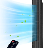HKM-4345171 Portable Oscillating Tower Fan with Remote, 120° Cooling, 3 Speeds & Modes, 7.5-Hour Timer, Quiet Operation, Black
