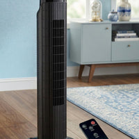 HKM-4345171 Portable Oscillating Tower Fan with Remote, 120° Cooling, 3 Speeds & Modes, 7.5-Hour Timer, Quiet Operation, Black