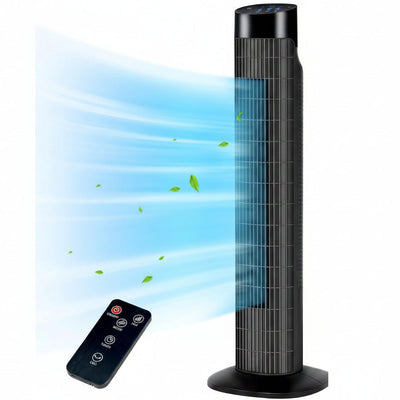 HKM-4345171 Portable Oscillating Tower Fan with Remote, 120° Cooling, 3 Speeds & Modes, 7.5-Hour Timer, Quiet Operation, Black