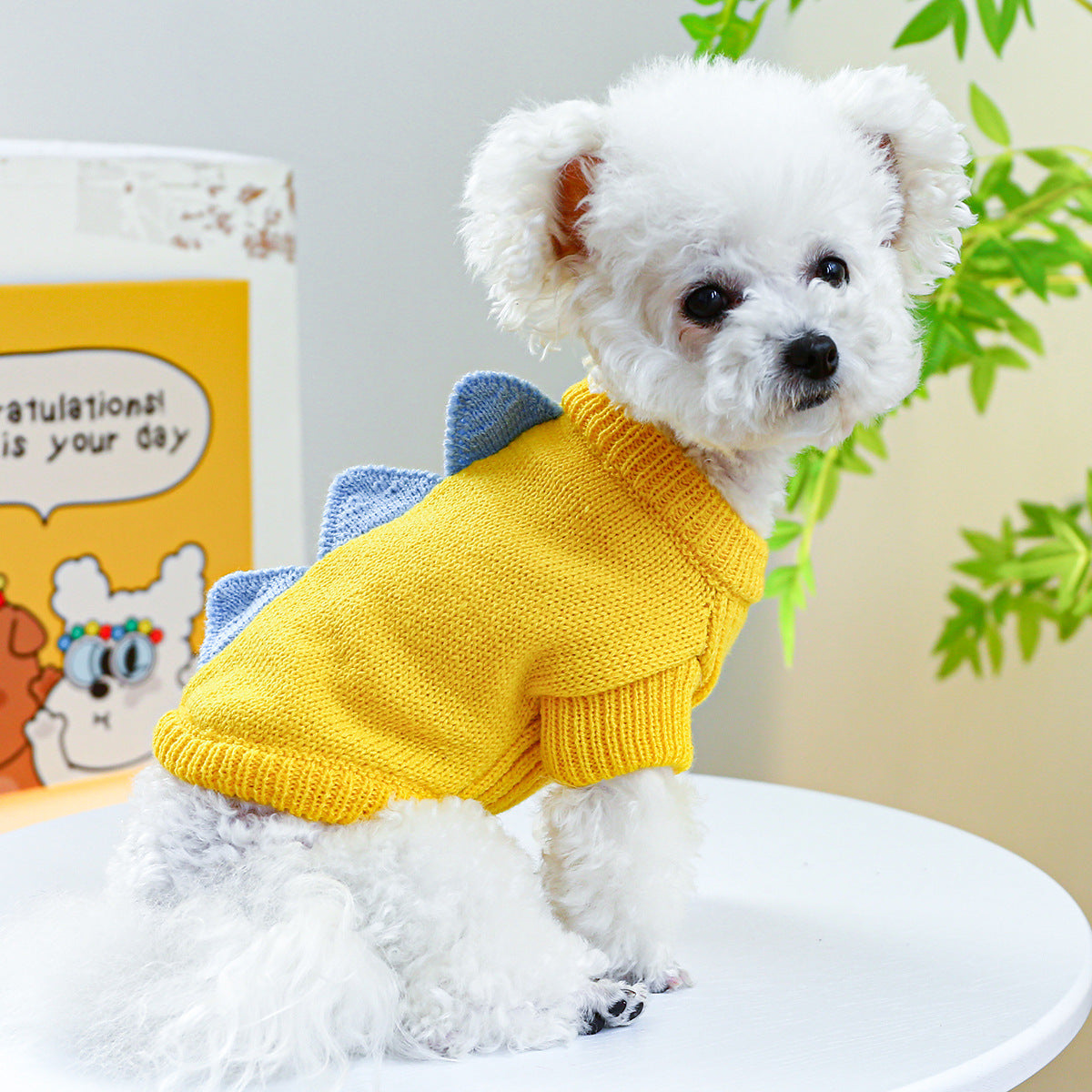 HKM-434643 Dinosaur Sweater for Dogs in Green and Yellow – Warm and Comfortable Pet Clothing
