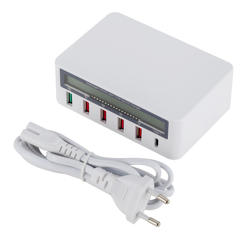 HKM-434707 5-Port USB Smart Quick Charge Charger with LCD Display and Automatic QC3.0 Recognition