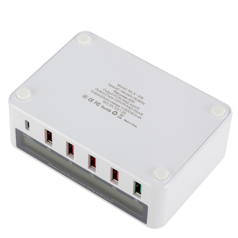 HKM-434707 5-Port USB Smart Quick Charge Charger with LCD Display and Automatic QC3.0 Recognition
