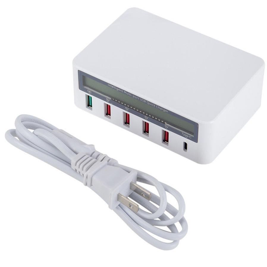 HKM-434707 5-Port USB Smart Quick Charge Charger with LCD Display and Automatic QC3.0 Recognition