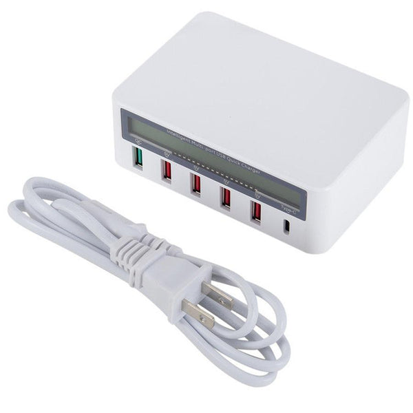 HKM-434707 5-Port USB Smart Quick Charge Charger with LCD Display and Automatic QC3.0 Recognition