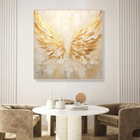 HKM-434771 Handmade Abstract Golden Angel Wings Canvas Art - Unique Oil Painting for Modern Home Decor