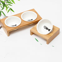 HKM-4347837 Bamboo and Wood Ceramic Cat Bowl - American Style Double and Single Options