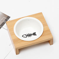 HKM-4347837 Bamboo and Wood Ceramic Cat Bowl - American Style Double and Single Options