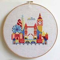 HKM-434835 London Scenery Cross Stitch Decorative Painting Set - 14ct Cotton and Linen Options