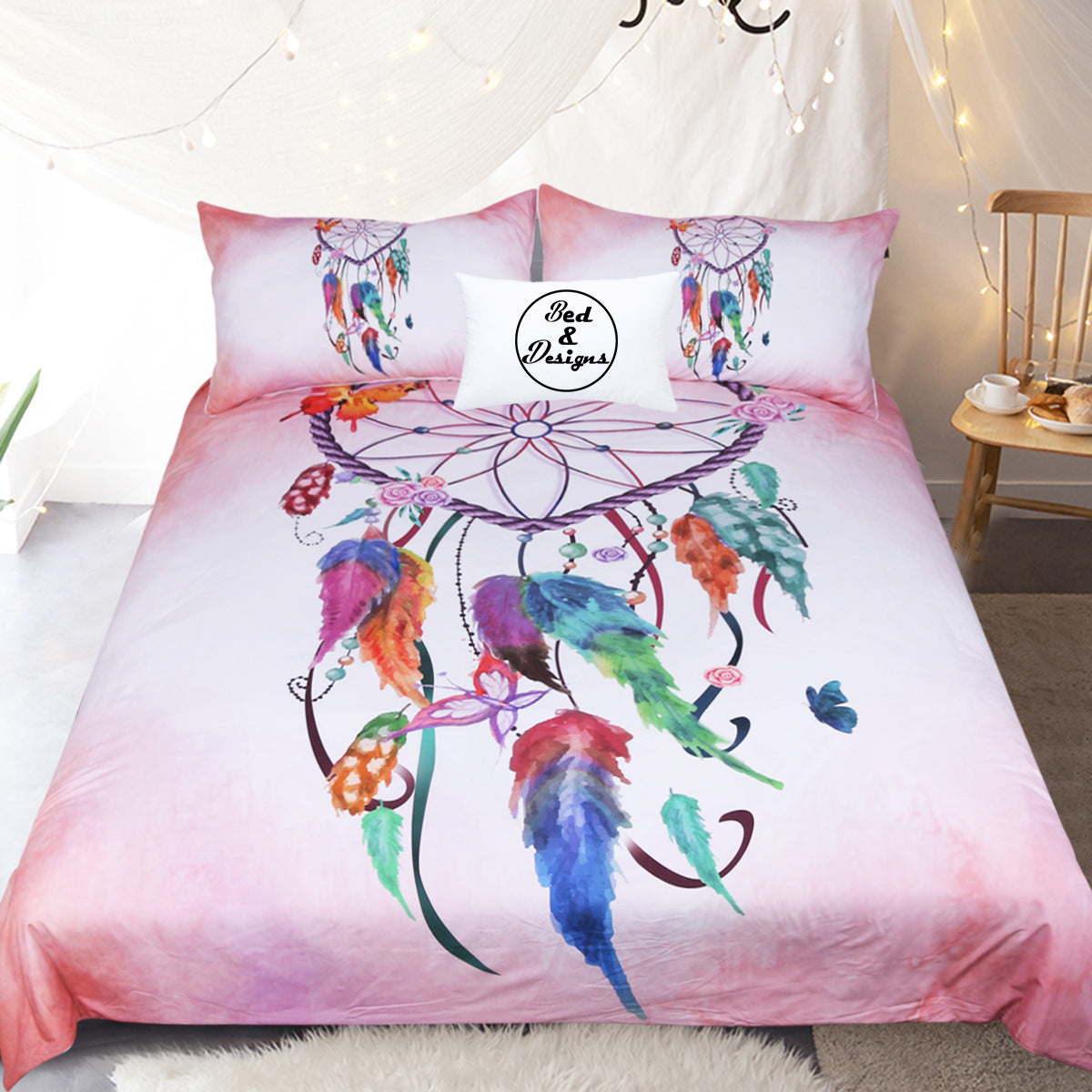 HKM-434835 Three-Piece Bedding Set with Love Dreamcatcher Design, Compatible with 1.8m Beds, Polyester Material