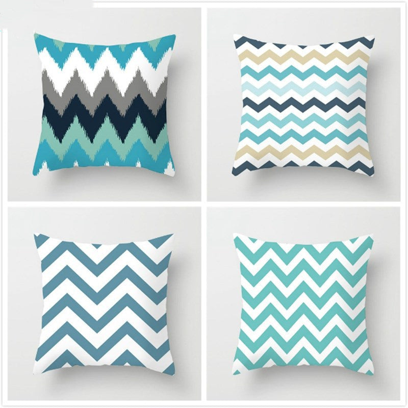 HKM-434899 Geometric Wave Square Pillowcase - 45cm x 45cm - Soft Polyester/Cotton Blend
