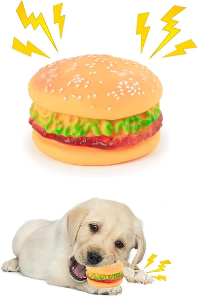HKM-4349117 Durable Hamburger Squeaky Toy for Dogs - Bite-Resistant Chewing Toy for Training and Anxiety Relief