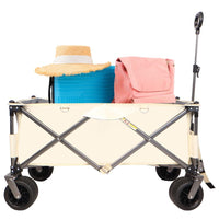 HKM-435027 Heavy-Duty Folding Beach Cart with Large Wheels, Adjustable Handles, and Drink Holders for Outdoor Activities