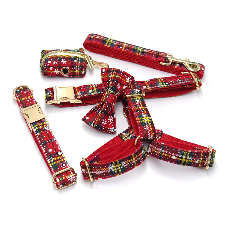 HKM-435027 Red Christmas Pet Collar and Leash Set with Bowknot and Chest Back Harness