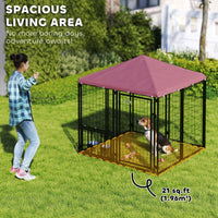 HKM-4351293 Spacious Welded Wire Outdoor Dog Kennel with Adjustable Bowl Racks and Waterproof Cover, 4.6' x 4.6' x 5'