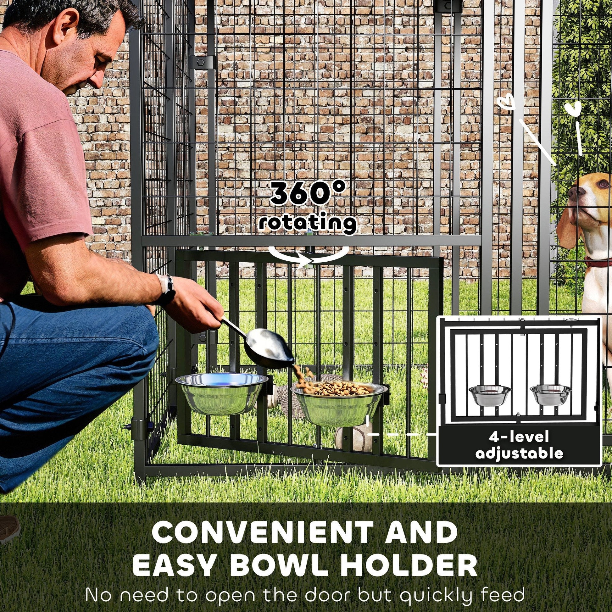 HKM-4351293 Spacious Welded Wire Outdoor Dog Kennel with Adjustable Bowl Racks and Waterproof Cover, 4.6' x 4.6' x 5'