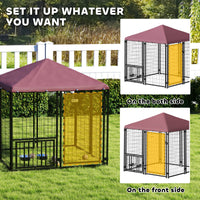 HKM-4351293 Spacious Welded Wire Outdoor Dog Kennel with Adjustable Bowl Racks and Waterproof Cover, 4.6' x 4.6' x 5'