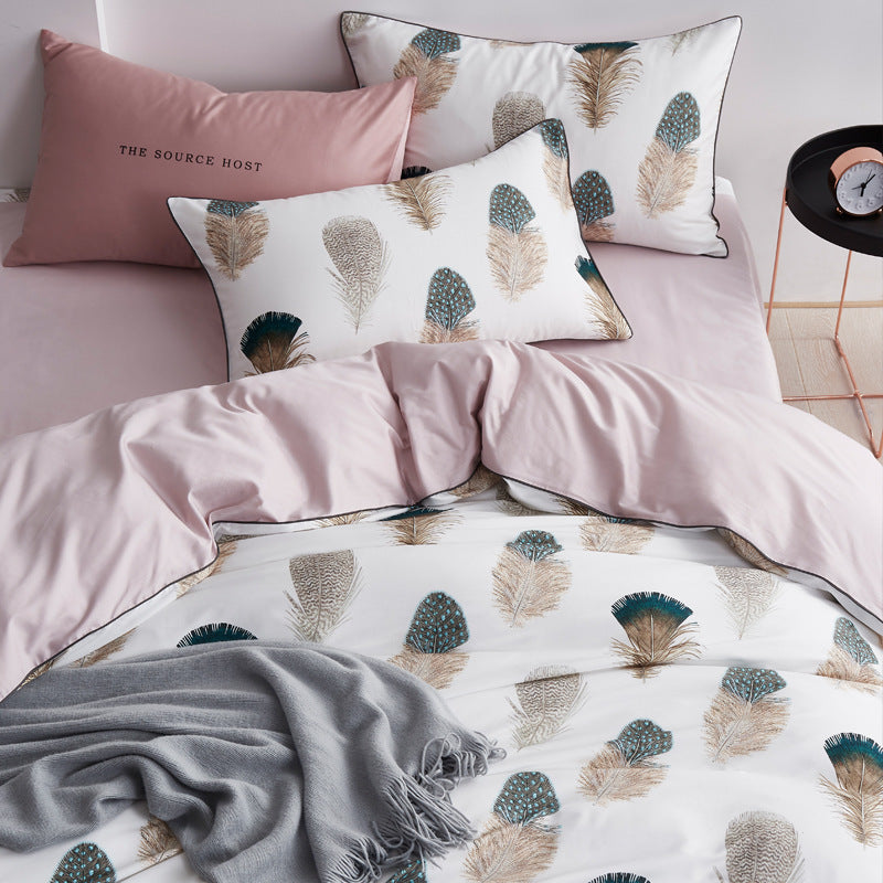 HKM-435155 Cotton Satin Four-Piece Bedding Set for Full Beds – Includes Duvet Cover, Bed Sheet, and Pillowcases
