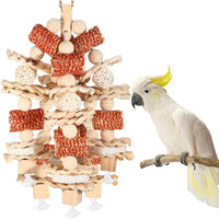 HKM-4354877 Natural Wooden Corncob Toy for Birds - Bite-Safe Cage Accessory