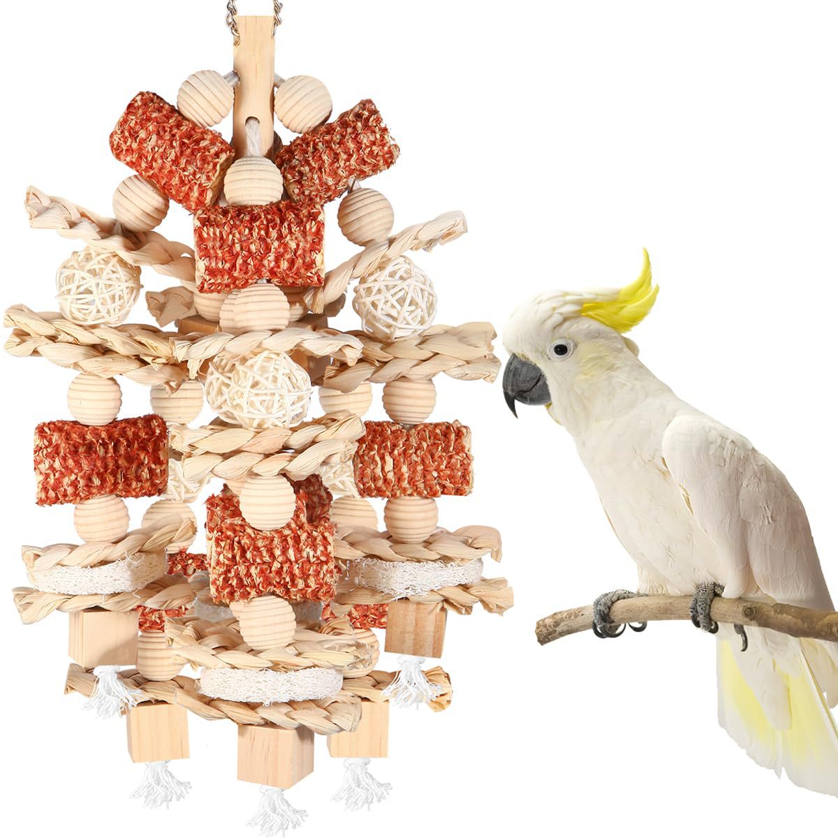 HKM-4354877 Natural Wooden Corncob Toy for Birds - Bite-Safe Cage Accessory