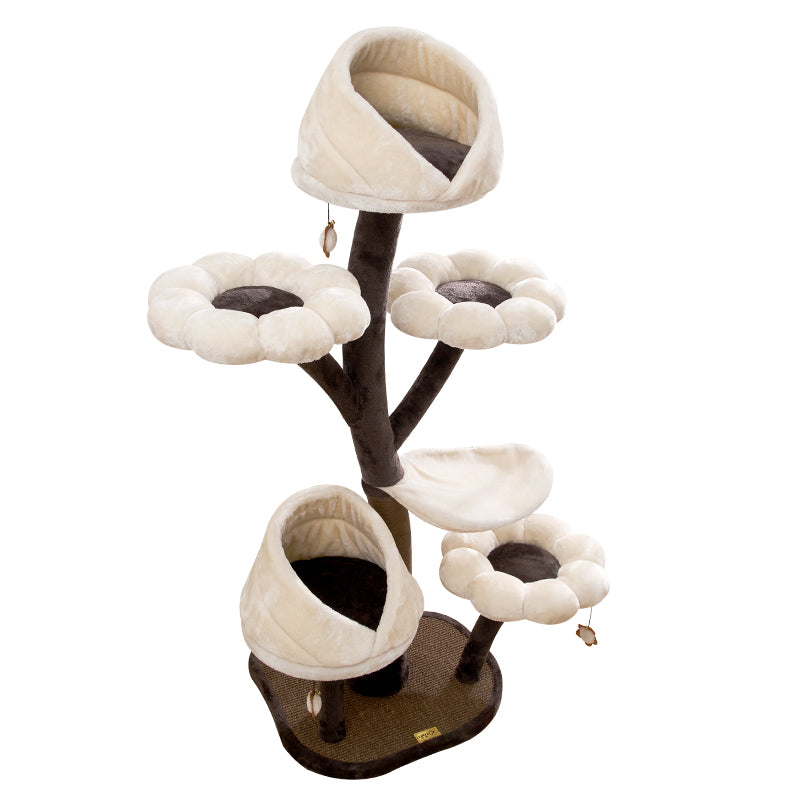HKM-4355005 Flower-Shaped Integrated Climbing Frame for Cats with Grasping Board and Plush Base