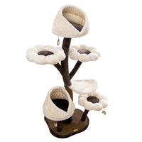 HKM-4355005 Flower-Shaped Integrated Climbing Frame for Cats with Grasping Board and Plush Base