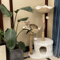 HKM-4355005 Flower-Shaped Integrated Climbing Frame for Cats with Grasping Board and Plush Base