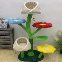 HKM-4355005 Flower-Shaped Integrated Climbing Frame for Cats with Grasping Board and Plush Base