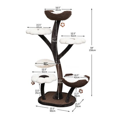 HKM-4355005 Flower-Shaped Integrated Climbing Frame for Cats with Grasping Board and Plush Base