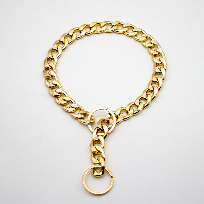 HKM-4355389 Geometric Gold Metal Dog Chain Collar - Various Lengths for Neck Sizes