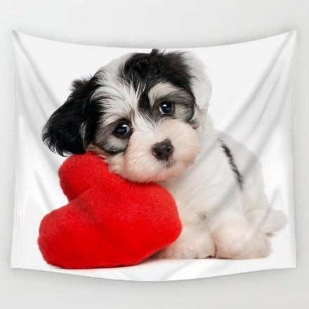 HKM-435539 Cute Shih Tzu Polyester Tapestry - European Style Decorative Wall Art