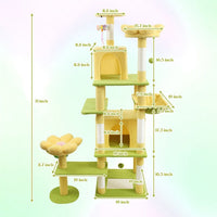 HKM-4356669 71 Inch Cat Tree with Large Condo, Removable Flower Cushions, and Hammock - Yellow