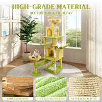 HKM-4356669 71 Inch Cat Tree with Large Condo, Removable Flower Cushions, and Hammock - Yellow