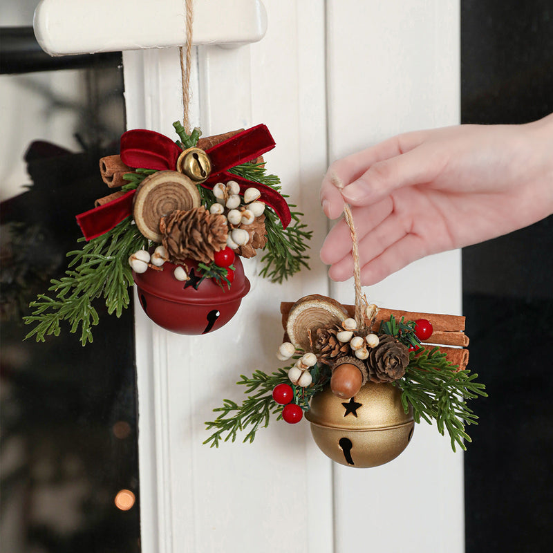 HKM-435795 Jingling Bell Antlers with Bowknot and Pine Cone Mixed Pendant for Festive Window Displays