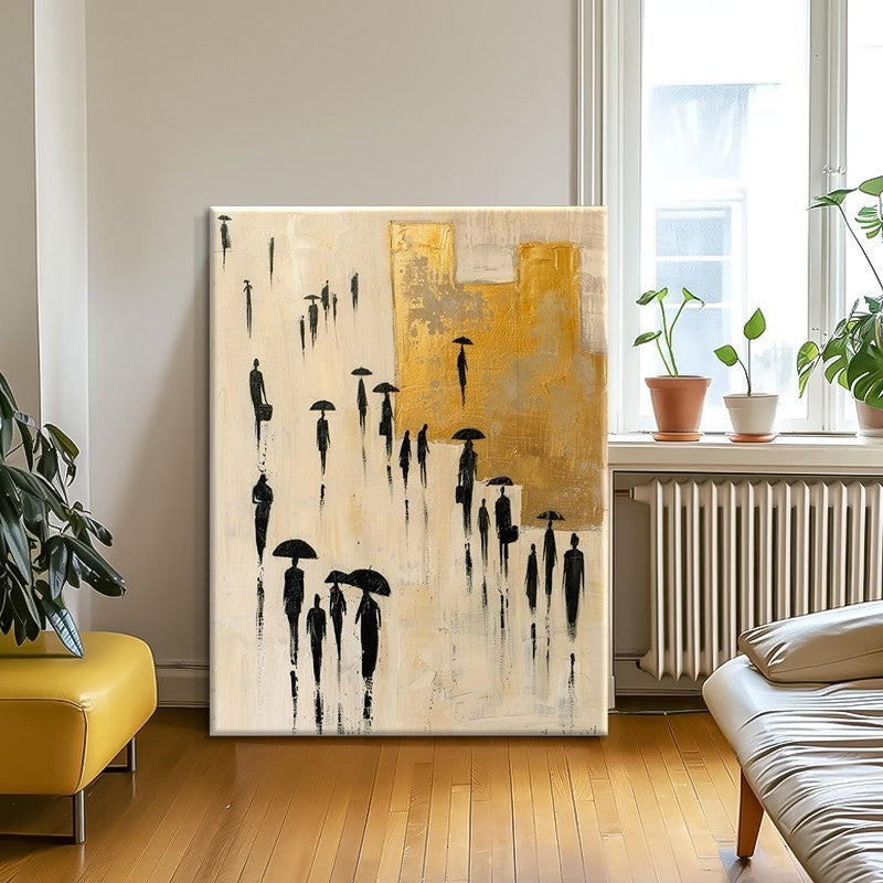 HKM-435923 Hand Painted Abstract Cityscape Oil Painting on Canvas for Modern Urban Home Decor