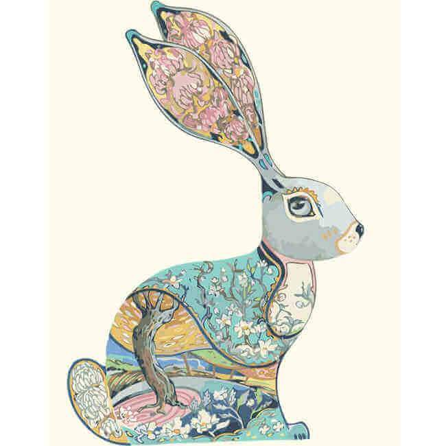HKM-435987 Colorful Hare Paint by Numbers Kit - 40x50cm Linen Digital Art