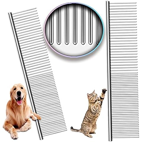 HKM-4360637 Stainless Steel Pet Comb with Rounded Ends for Tangles and Knots - Ideal Grooming Tool for Dogs and Cats