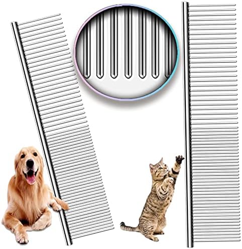 HKM-4360637 Stainless Steel Pet Comb with Rounded Ends for Tangles and Knots - Ideal Grooming Tool for Dogs and Cats