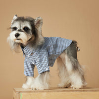 HKM-4360765 Light Blue Summer Plaid Shirt for Small Dogs - Cotton, Sizes XS to XXL
