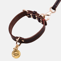 HKM-4361149 Leather Dog Collar for Medium and Large Dogs - Cowhide in Dark Brown, Black, or Wine Red