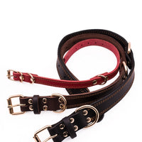 HKM-4361149 Leather Dog Collar for Medium and Large Dogs - Cowhide in Dark Brown, Black, or Wine Red