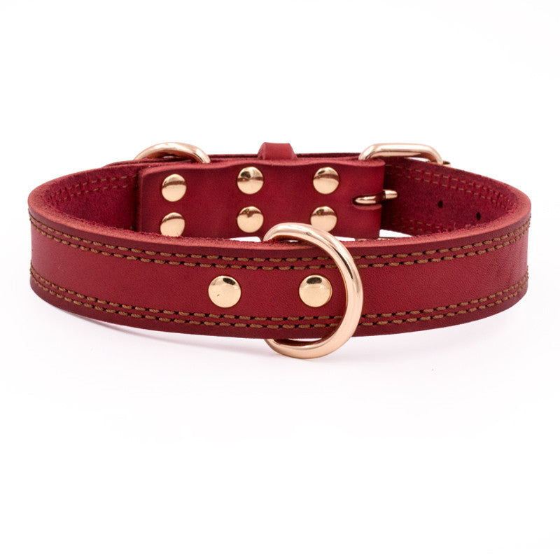 HKM-4361149 Leather Dog Collar for Medium and Large Dogs - Cowhide in Dark Brown, Black, or Wine Red