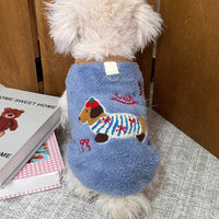 HKM-4363709 Dog Warm Embroidered Casual Traction Top in Blue, Pink, and White - Sizes S to XL